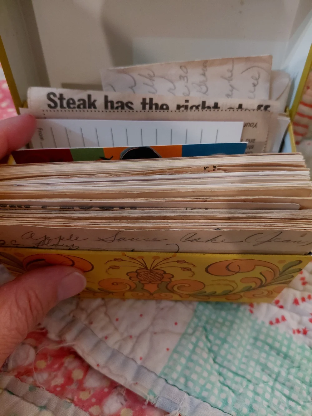 Vintage Yellow Decorative Recipe Box - Recipes Included.